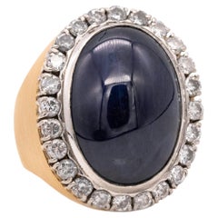 Cocktail Ring in 18Kt Yellow Gold and Platinum 60.87 Ctw Blue Sapphire Diamonds