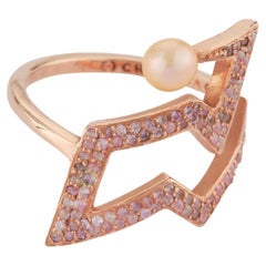 Cocktail Ring In Rose Gold Vermeil With Fancy Sapphires And Pink Pearl