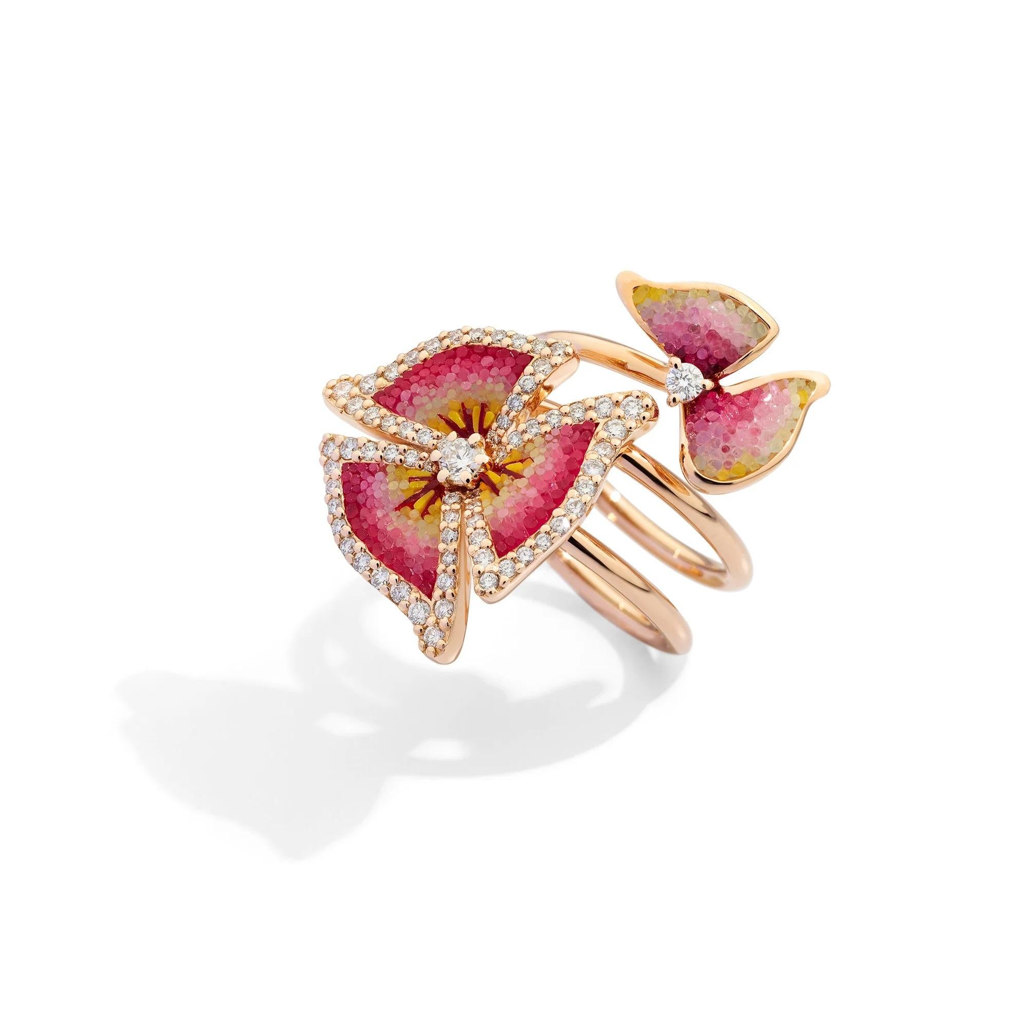 For Sale:  Cocktail Ring in Rose Gold with Hand Decorated Micromosaic and White Diamods 2