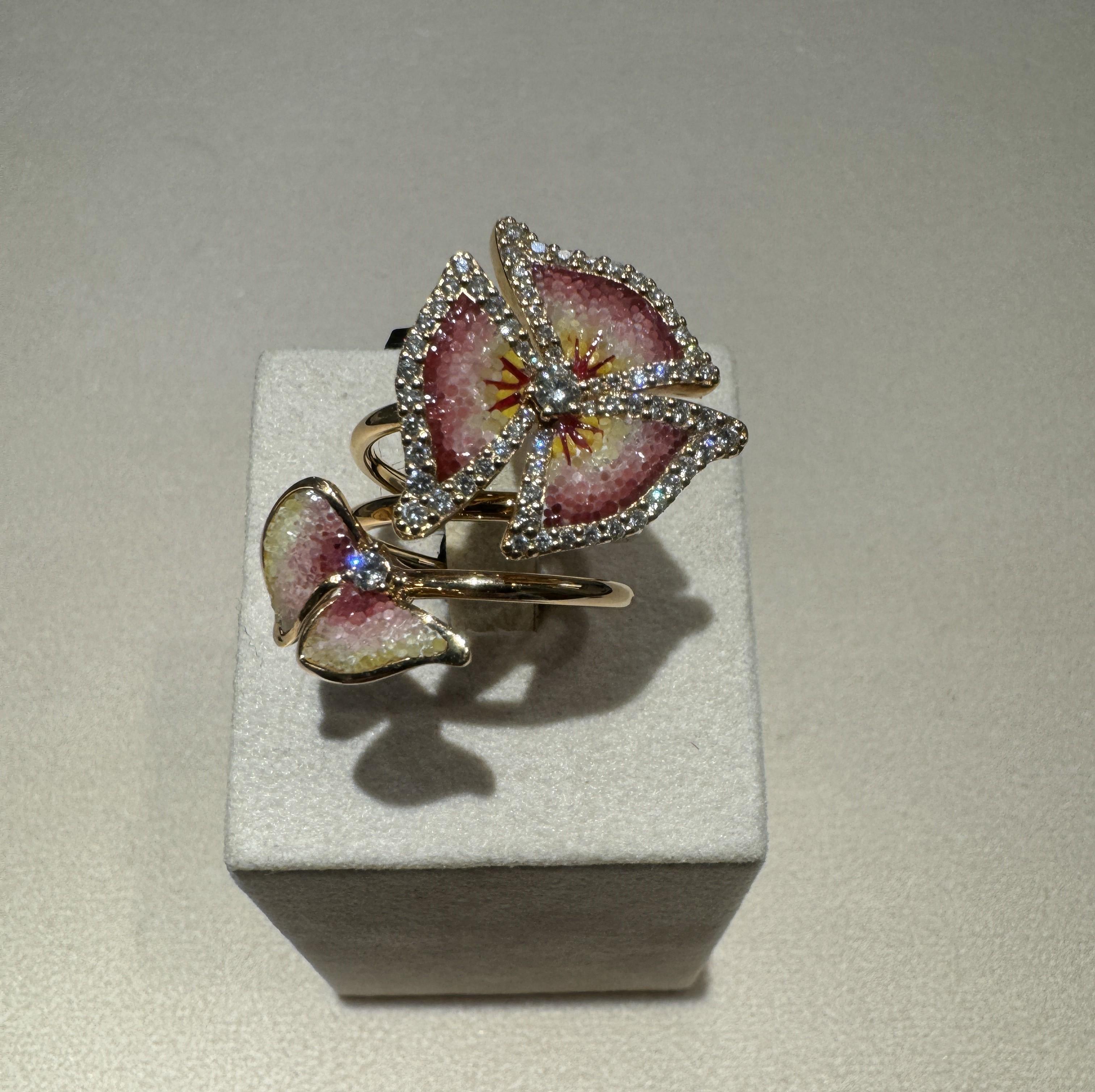 For Sale:  Cocktail Ring in Rose Gold with Hand Decorated Micromosaic and White Diamods 3