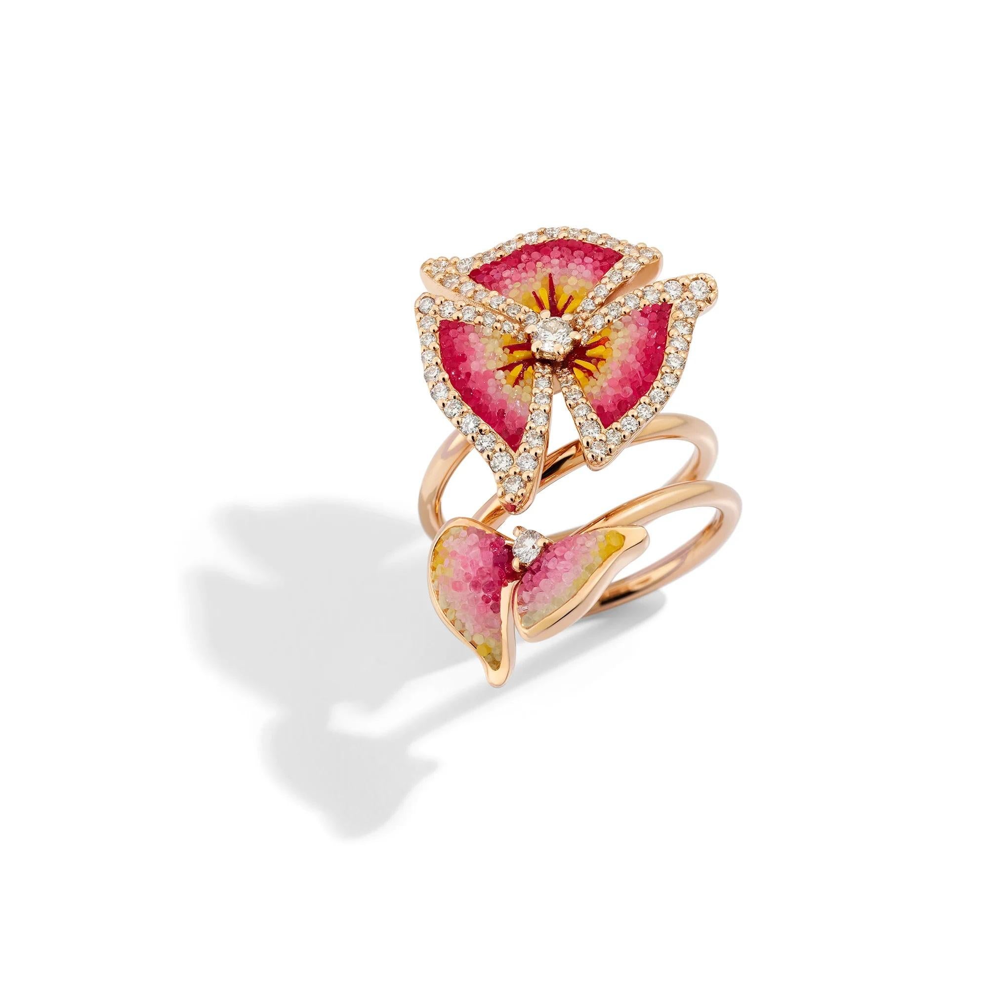 For Sale:  Cocktail Ring in Rose Gold with Hand Decorated Micromosaic and White Diamods 4