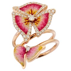 Anillo de Cóctel en Oro Rosa con Micromosaico Decorado a Mano y Diamantes Blancos