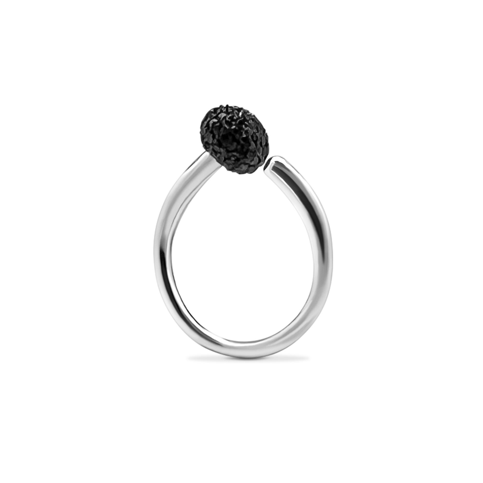 Contemporary Cocktail Ring in Silver with Black Diamonds For Sale