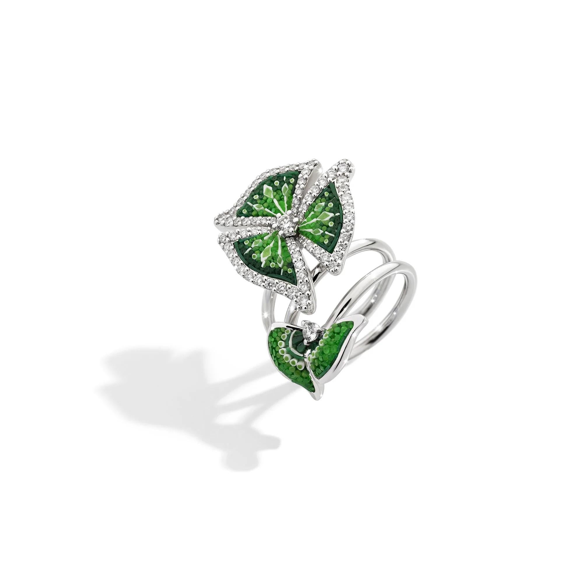 For Sale:  Cocktail Ring in White Gold with Hand Decorated Micromosaic and White DIamonds 4