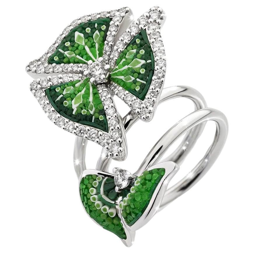 For Sale:  Cocktail Ring in White Gold with Hand Decorated Micromosaic and White DIamonds