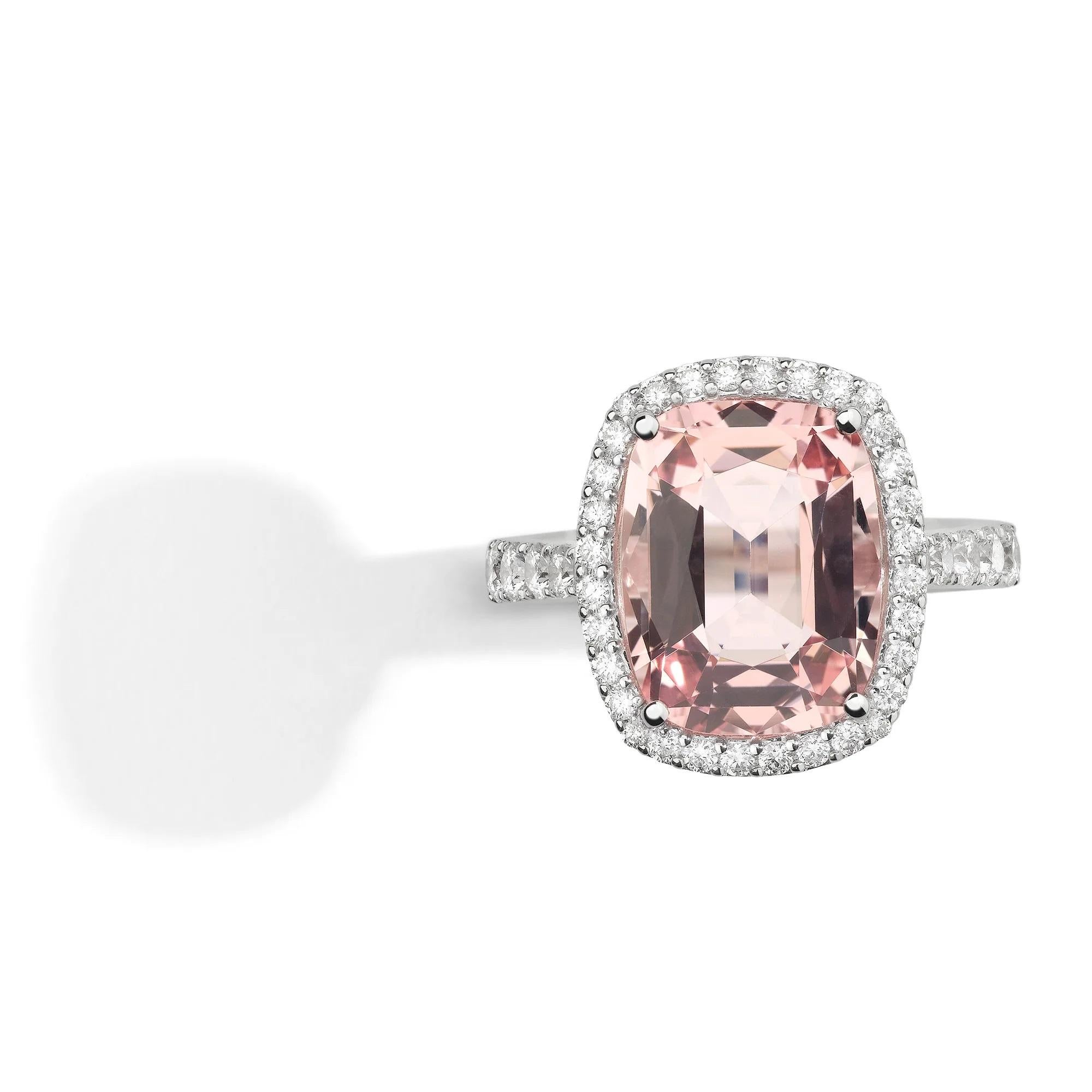 Mixed Cut Cocktail Ring in White Gold with Morganite, White Diamonds and Micromosaic For Sale