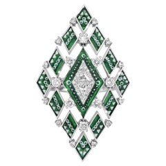 Cocktail Ring in White Gold with White Diamonds, Emeralds and Micromosaic
