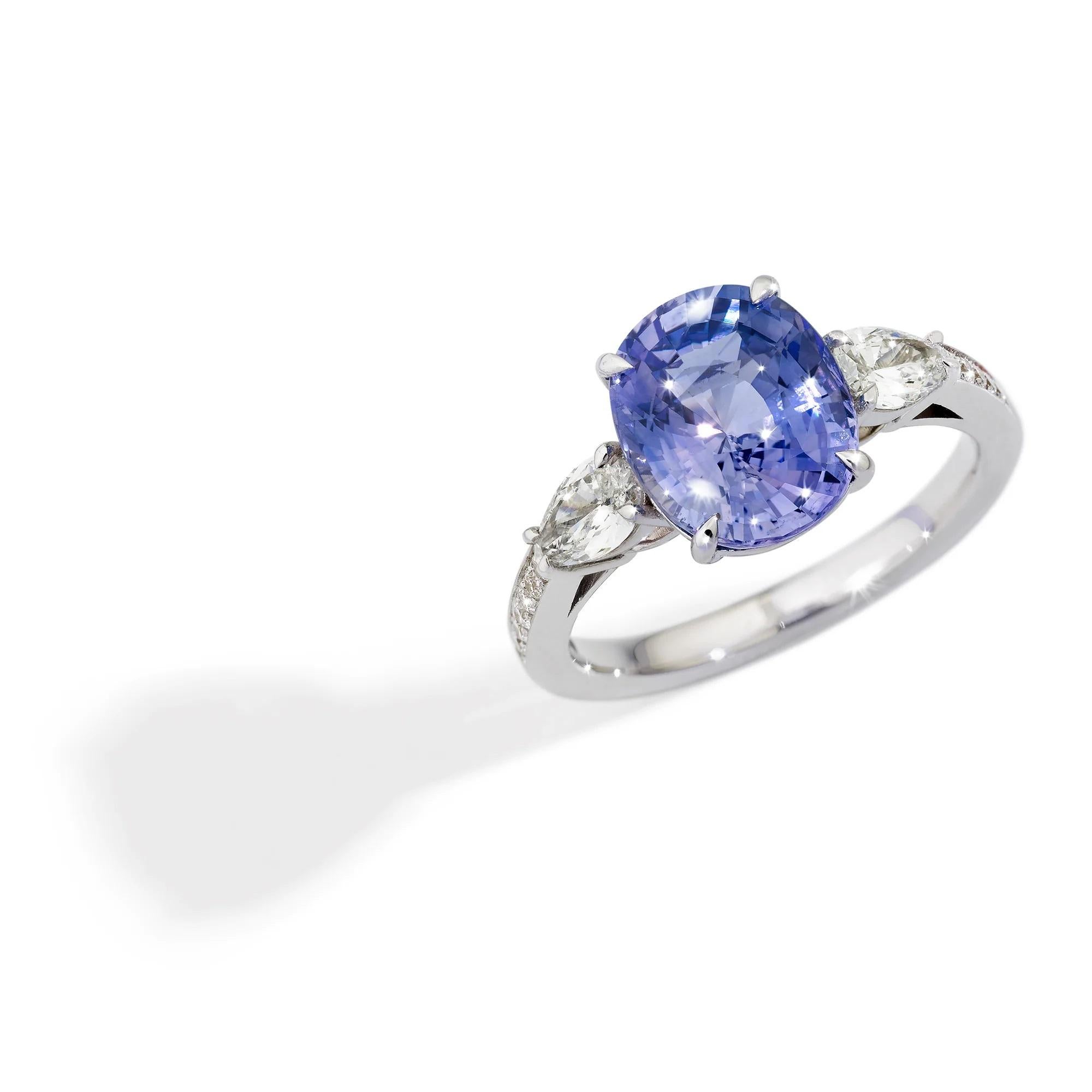 Contemporary Cocktail Ring in White Gold with White Diamonds, Violet Sapphire and Micromosaic For Sale