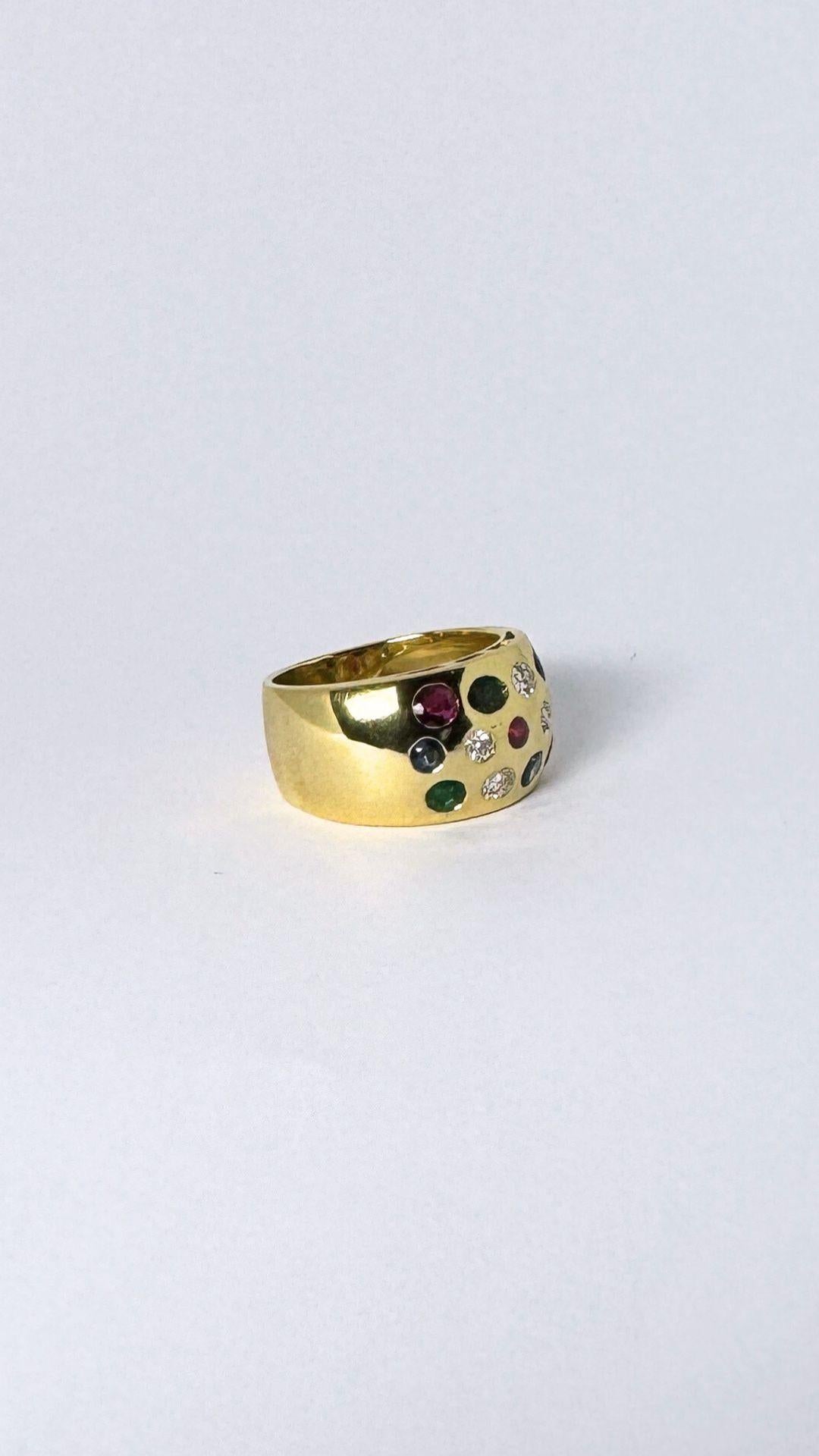 Cocktail ring made of 18 carat gold with diamonds, rubies, smaragd, sapphire For Sale 2