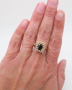Cocktail Ring made with a Center Blue Sapphire & Diamonds