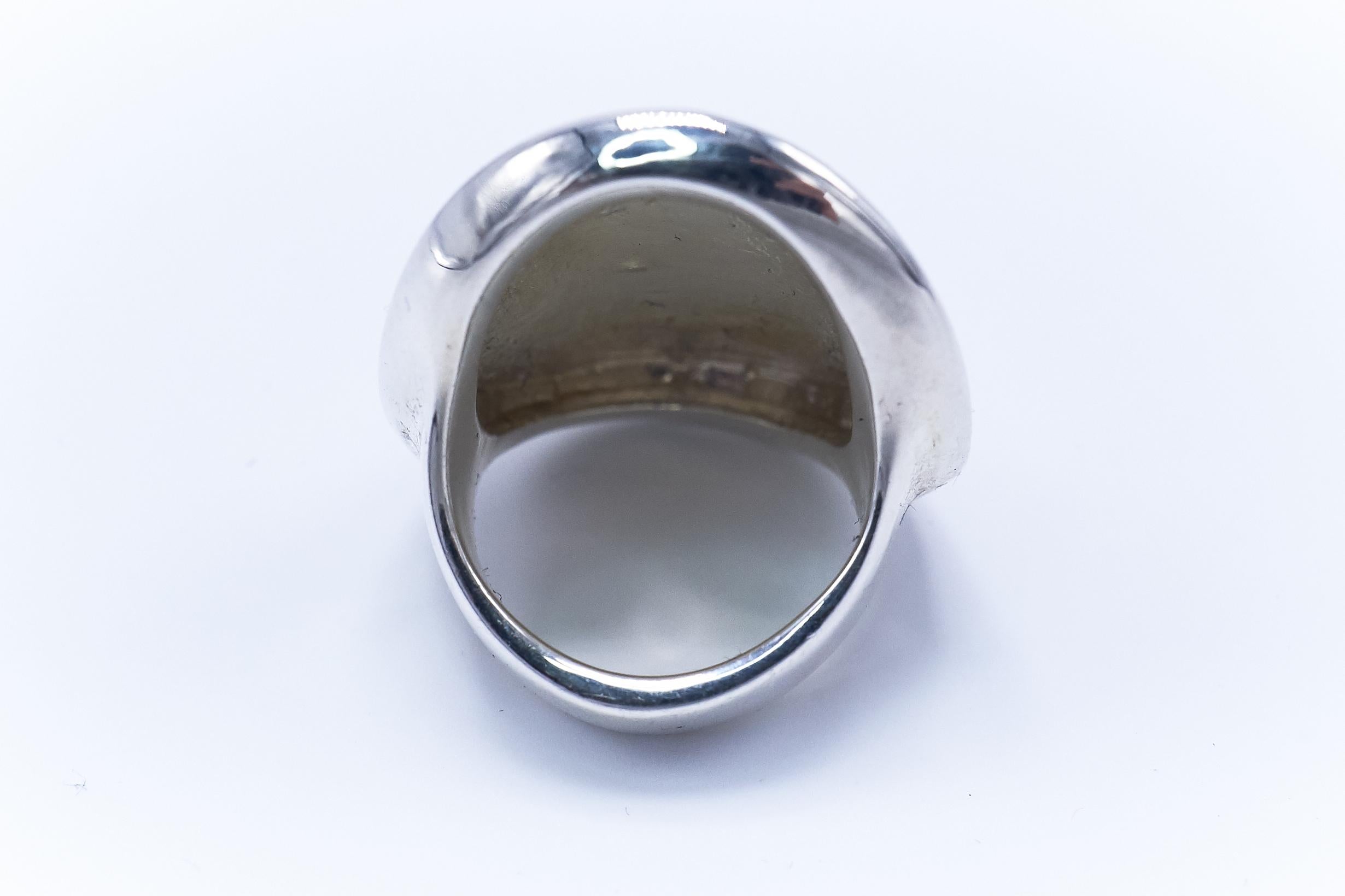 Women's or Men's Cocktail Ring Medal Coin Silver Woman White Diamond Ruby For Sale