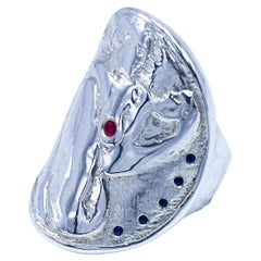 Bague cocktail médaillon argent femme diamant blanc rubis  Femme J Dauphin