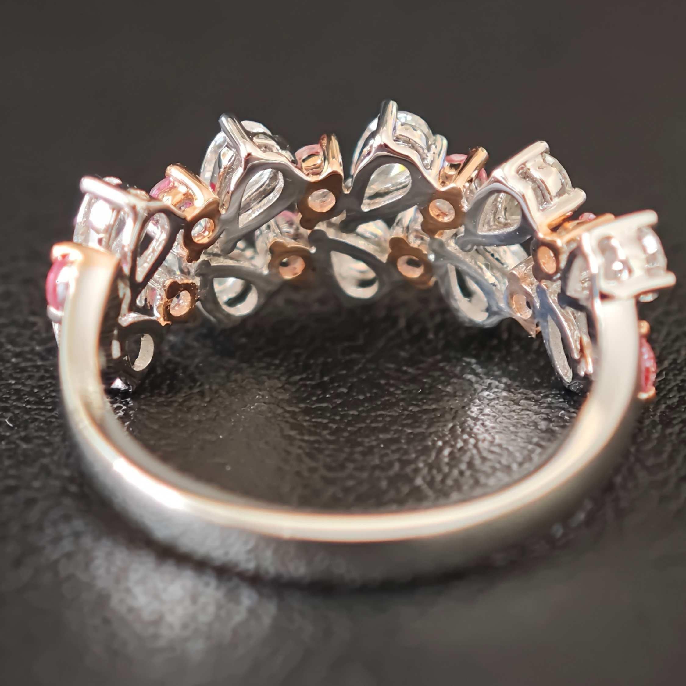 Cocktailring, natürliche runde Pink & Pear White Diamanten 1,28 ct.  18K Gold im Angebot 6