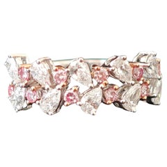 Cocktail ring, Natural Round Pink & Pear White Diamonds 1.28 ct.  18K Gold