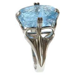AJD Cocktail Ring of Blue Aquamarine Set in Silver March Birthstone