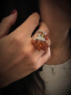 Cocktail Ring Orange Fire Opal Orange Sapphires Diamonds Yellow Sapphires
