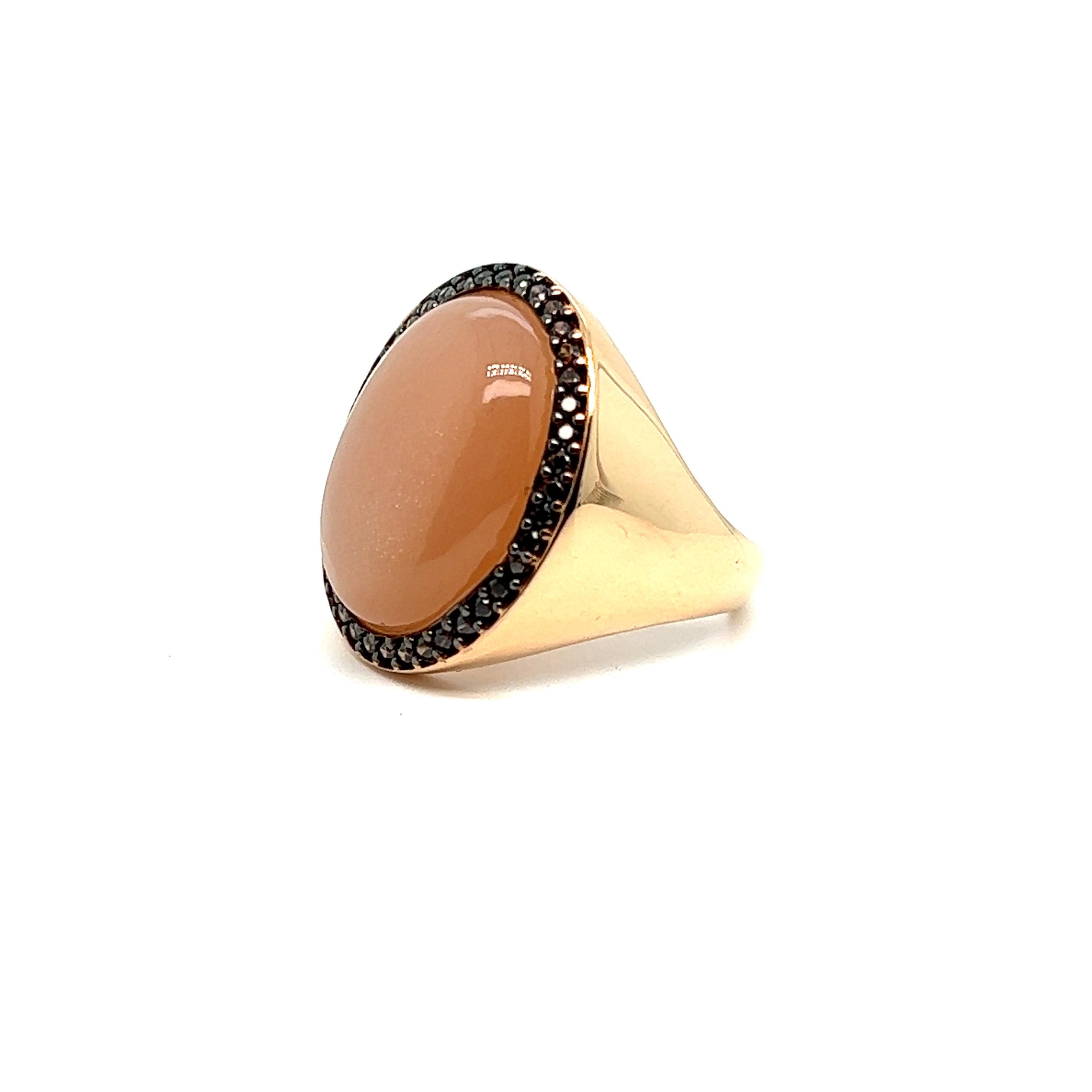Cocktail Ring Pfirsich Moostone Braun Zirkon Rose Gold 18 Karat (Cabochon) im Angebot