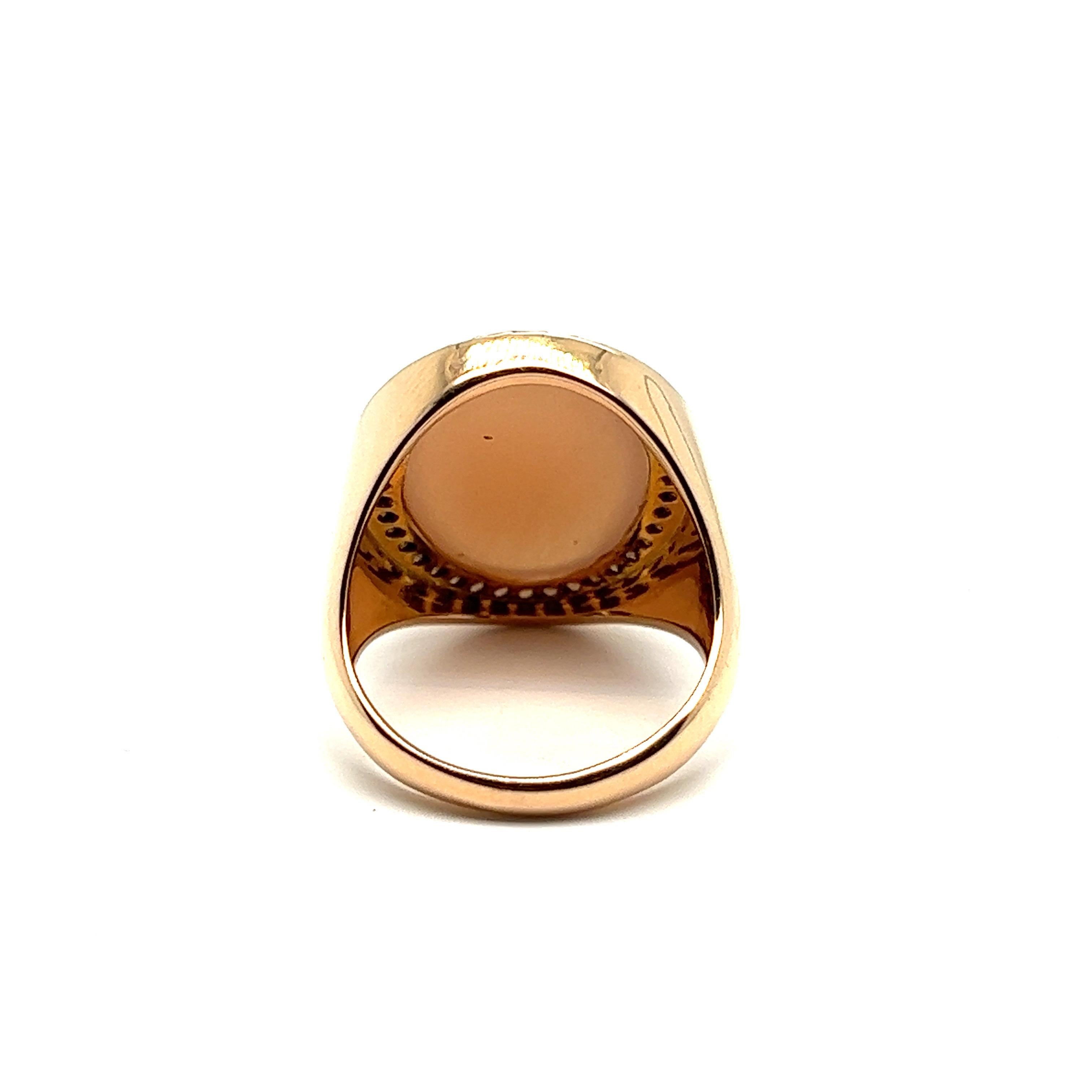 Cocktail Ring Pfirsich Moostone Braun Zirkon Rose Gold 18 Karat Damen im Angebot