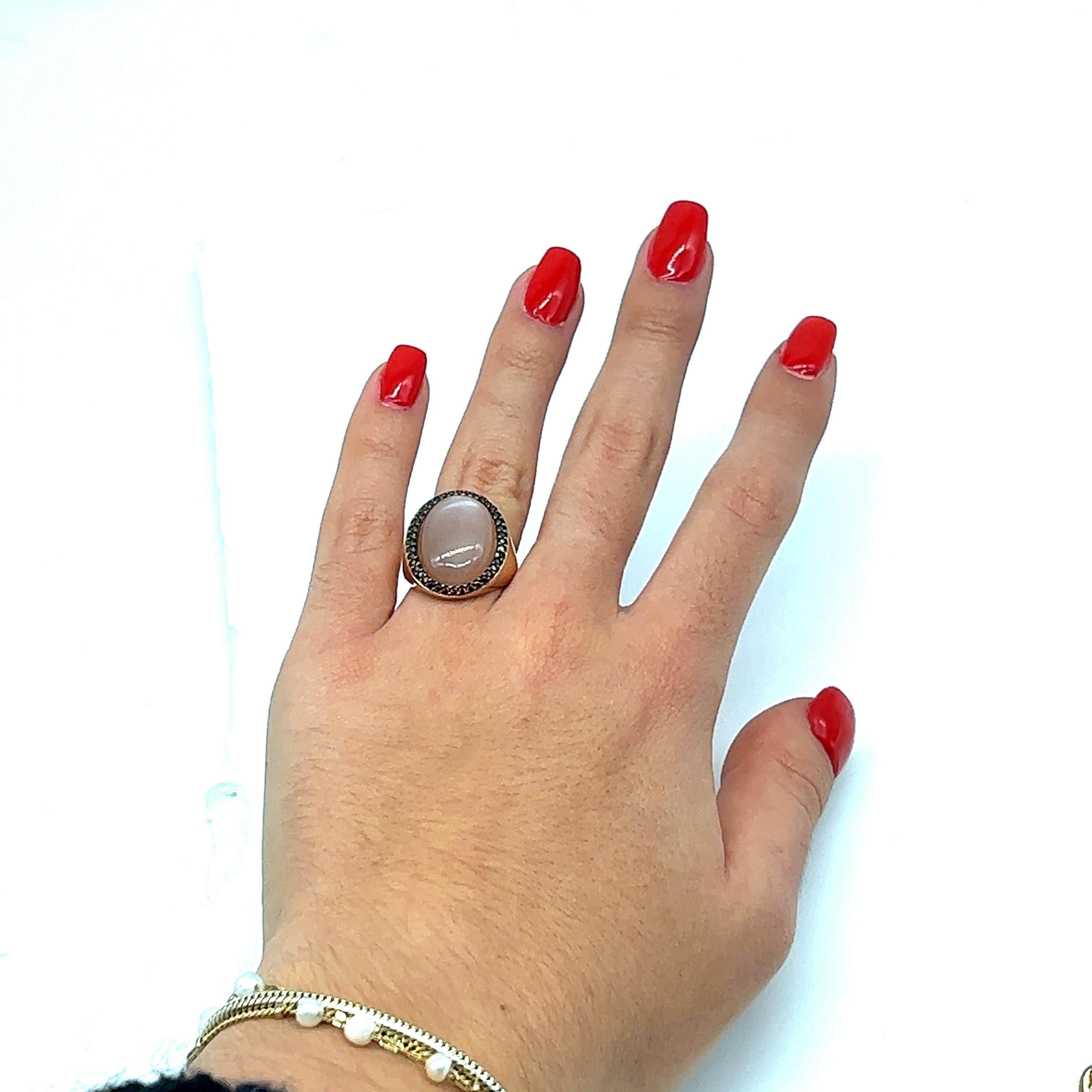 Cocktail Ring Pfirsich Moostone Braun Zirkon Rose Gold 18 Karat im Angebot 2