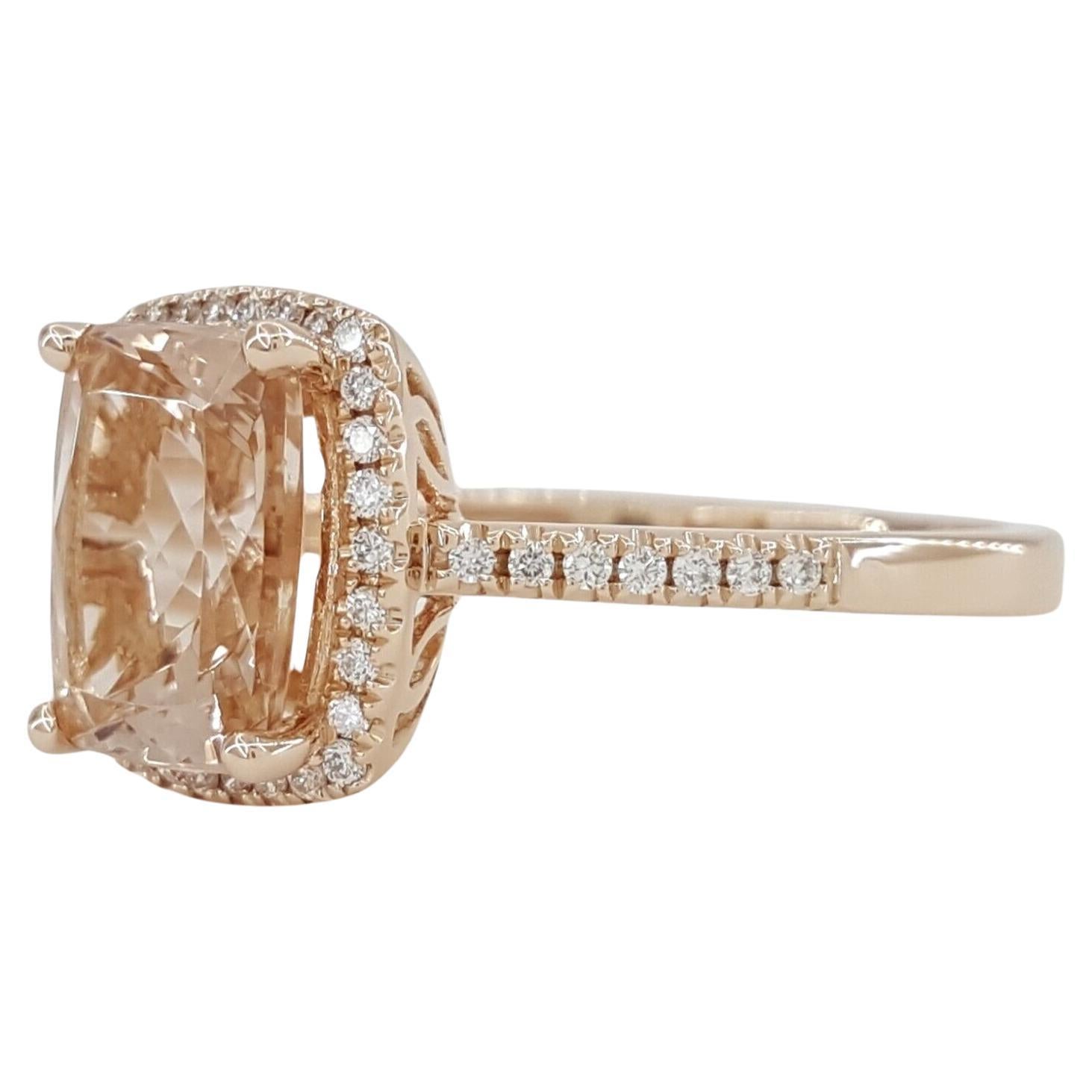 Round Cut Cocktail Ring Peach Morganite Diamond Ring For Sale
