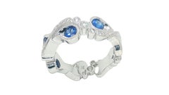 Cocktail Ring - Pear Shape Sapphire Diamond Wave Ring in 14K White Gold