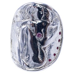 Anello cocktail con zaffiro rosa a forma di medaglia a moneta da donna in argento sterling