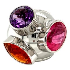 Georg Spreng - Cocktail Ring Platinum 950, Fire Opal, pink Rubelite and Amethyst