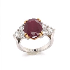 Cocktail Ring Ruby White Diamonds White Gold 18 Karat