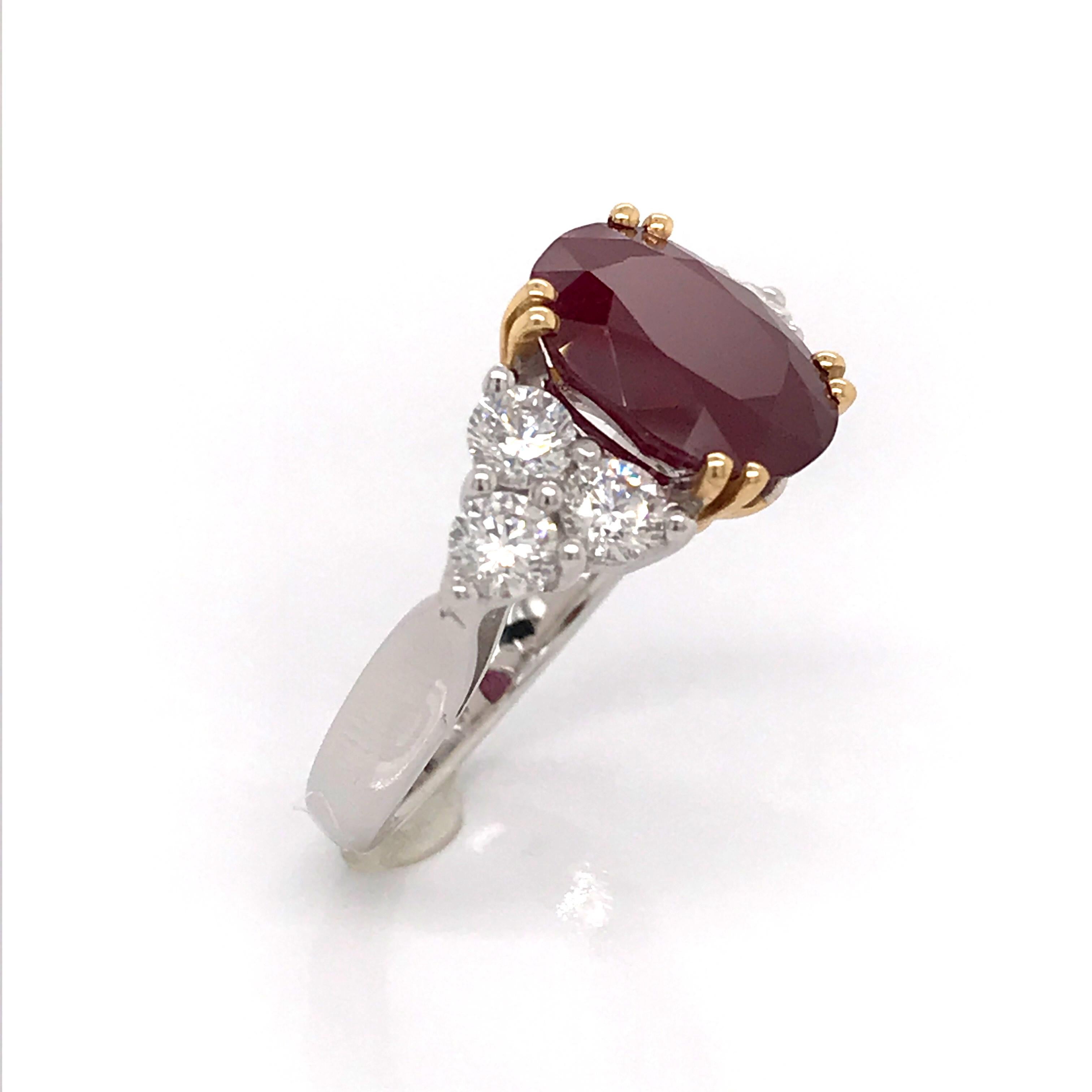 Oval Cut Cocktail Ring Ruby White Diamonds White Gold 18 Karat For Sale