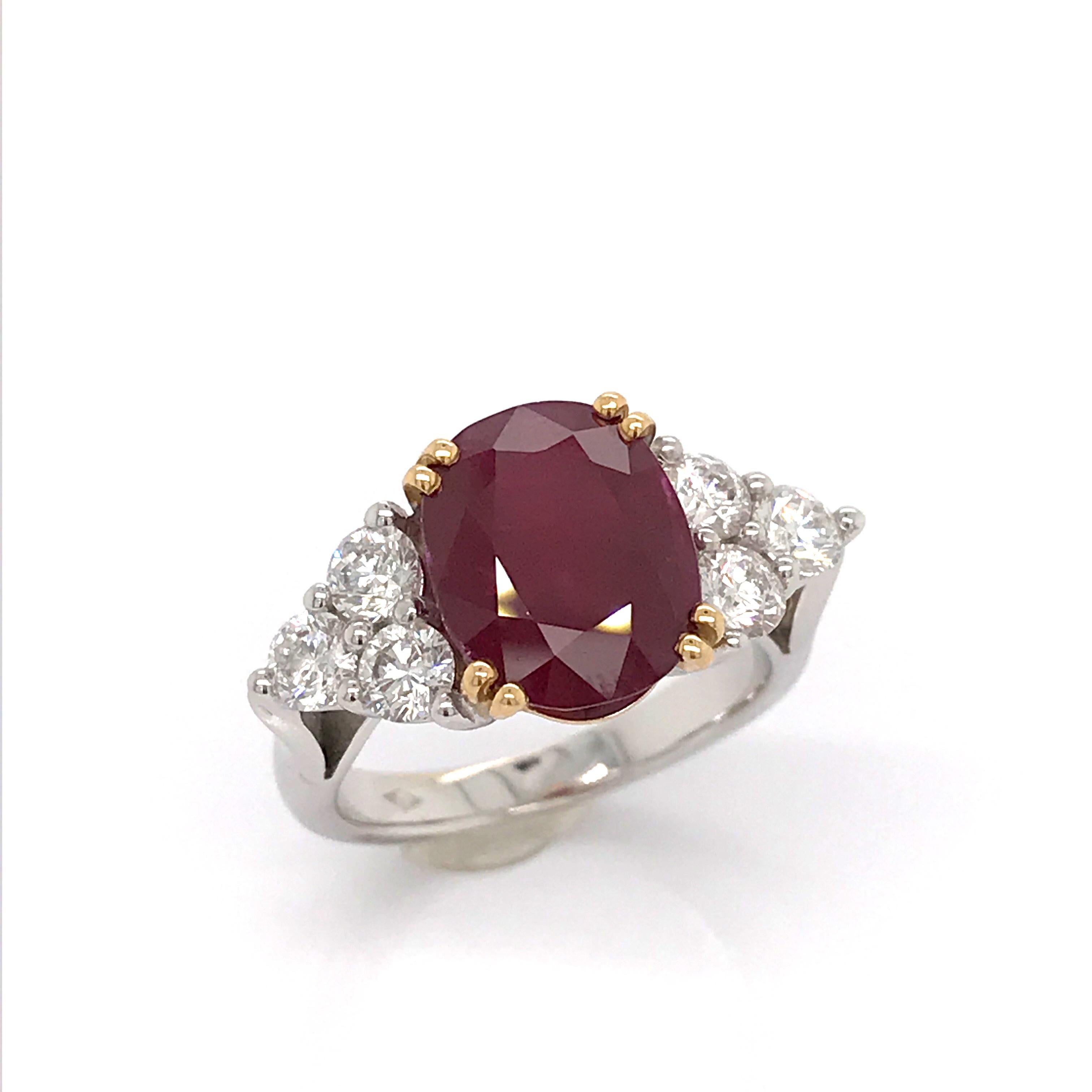 Women's Cocktail Ring Ruby White Diamonds White Gold 18 Karat For Sale