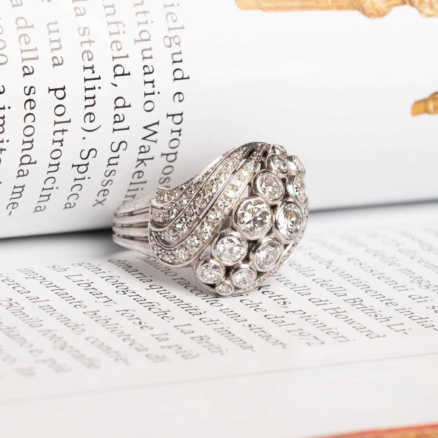 Cocktail Ring set in Platinum and diamonds 1960 For Sale 1