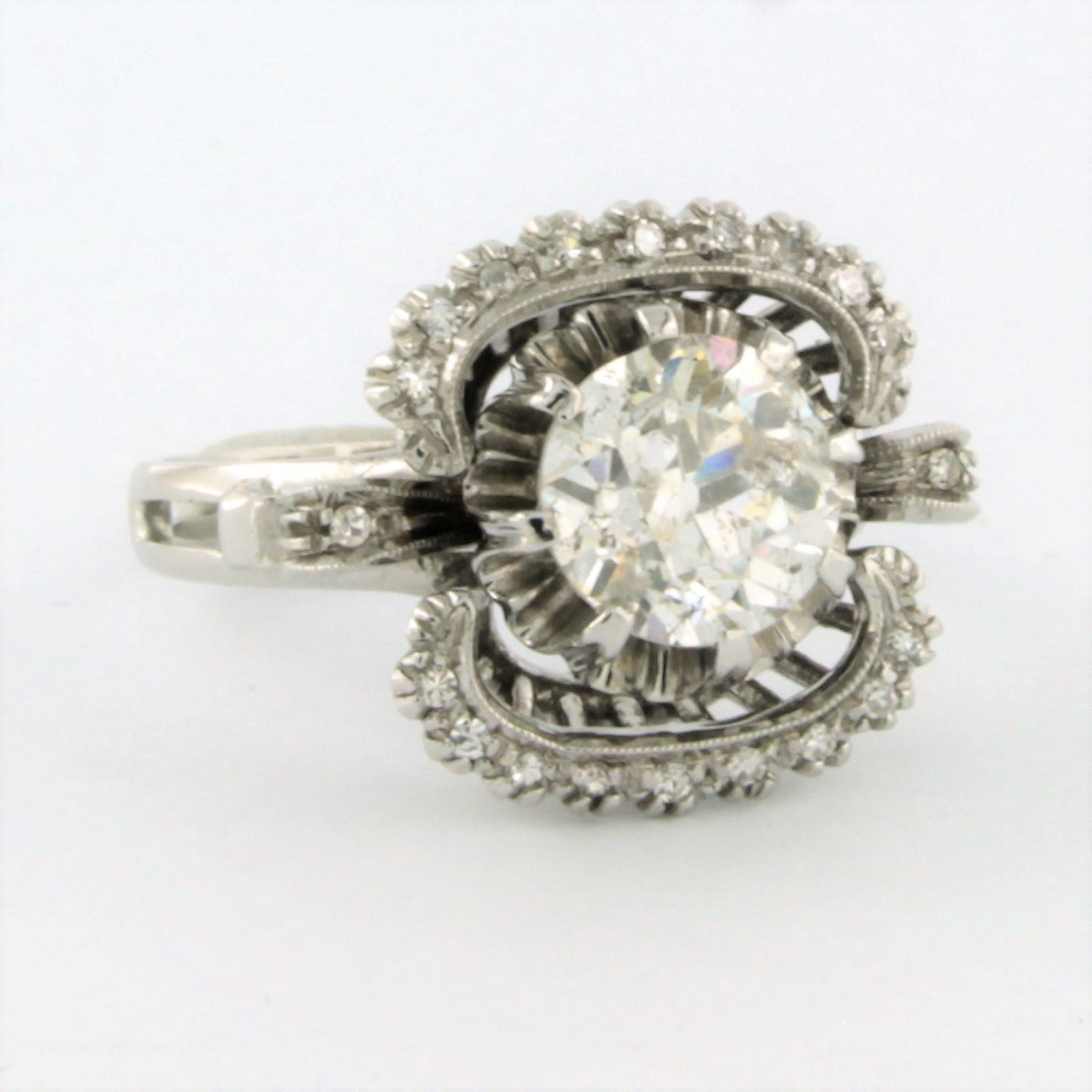 Art Nouveau Cocktail ring set with diamonds tot. 2.05ct 18k white gold For Sale