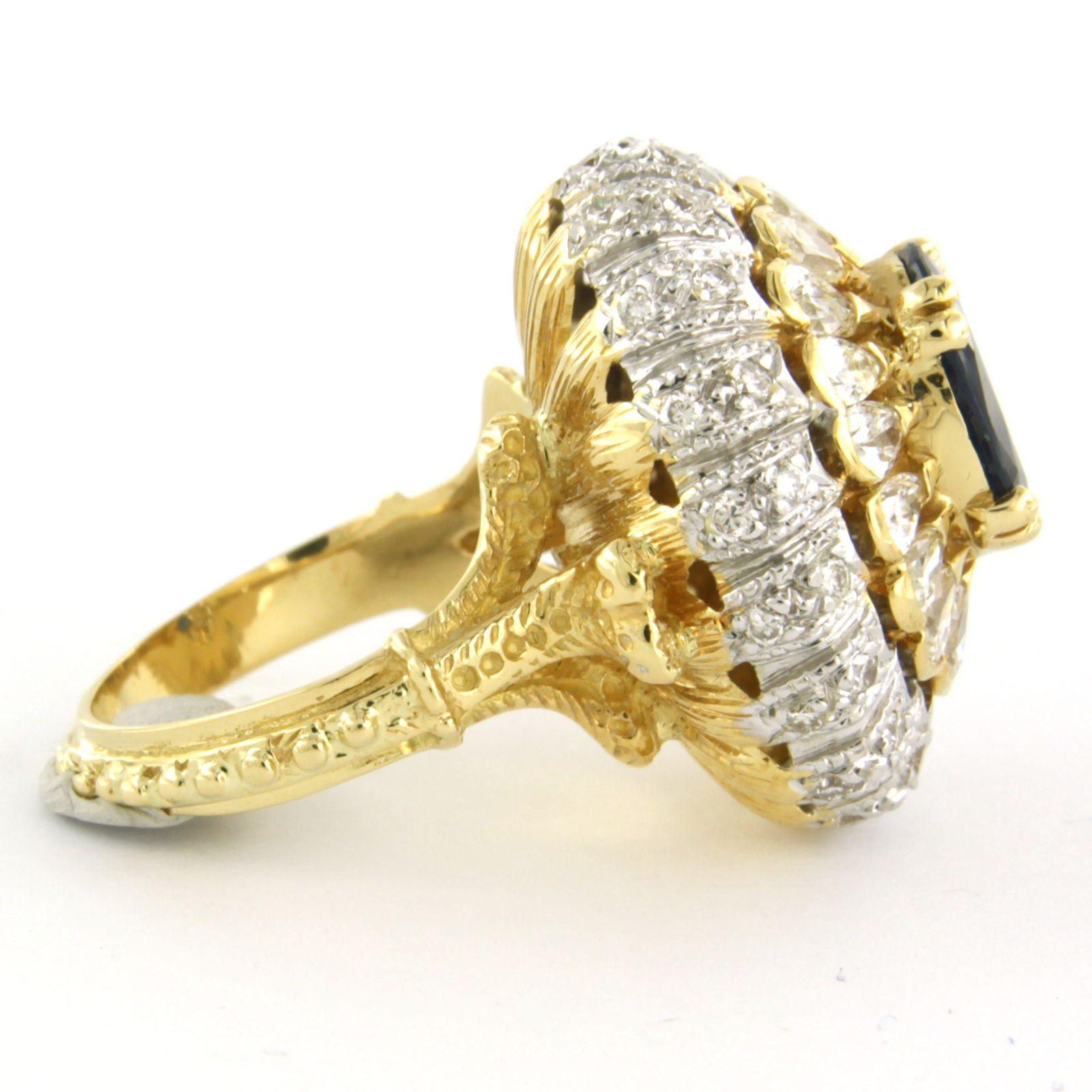 Women's Cocktail ring set with sapphire and diamonds 18k bicolour gold For Sale
