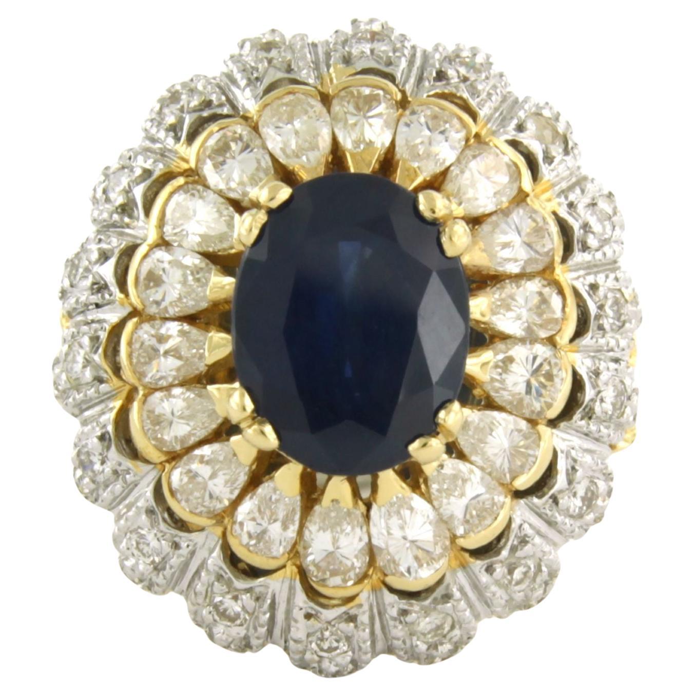 Cocktail ring set with sapphire and diamonds 18k bicolour gold