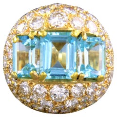 Retro Cocktail Ring set with topaz and diamonds 18k yellow gold