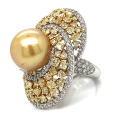 Cocktail Ring -South Sea Pearl and Fancy Yellow Diamond in 18K Gold