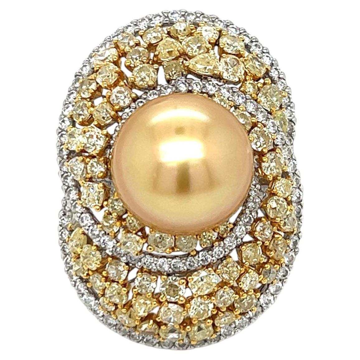 Cocktailring – Südseeperle und gelber Fancy-Diamant in 18 Karat Gold