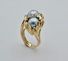 Südseeperlen-Diamant-Ring-Blätter, um 1970