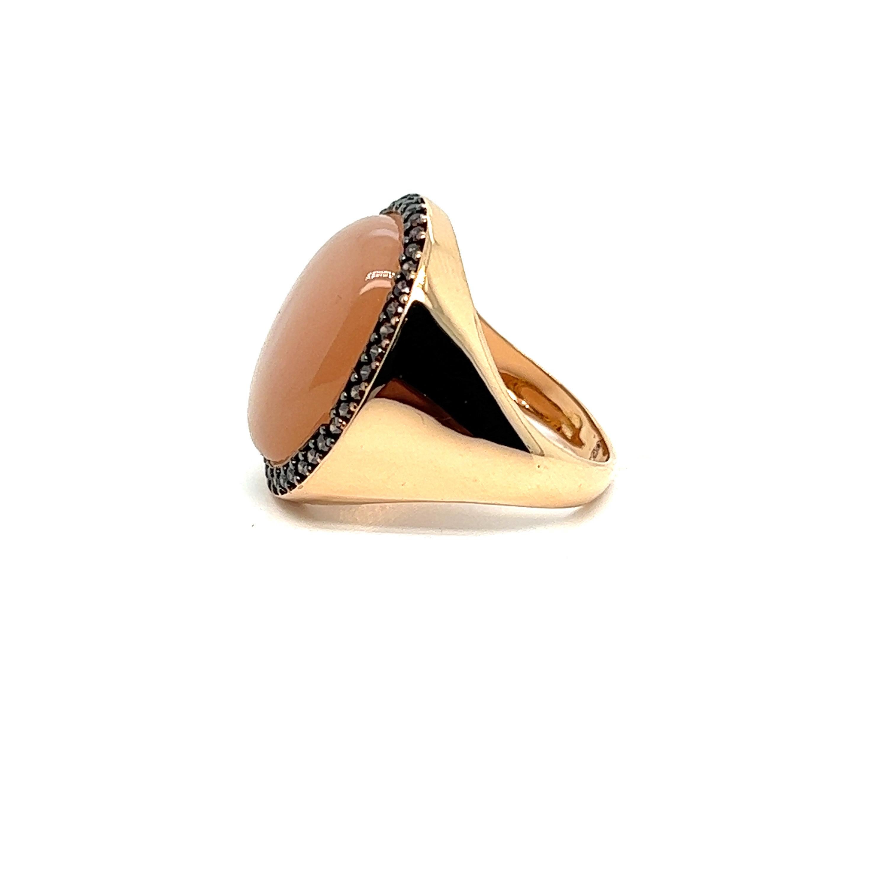 Cabochon Cocktail Ring Peach Moostone Brown Zircon Rose Gold 18 Karat For Sale