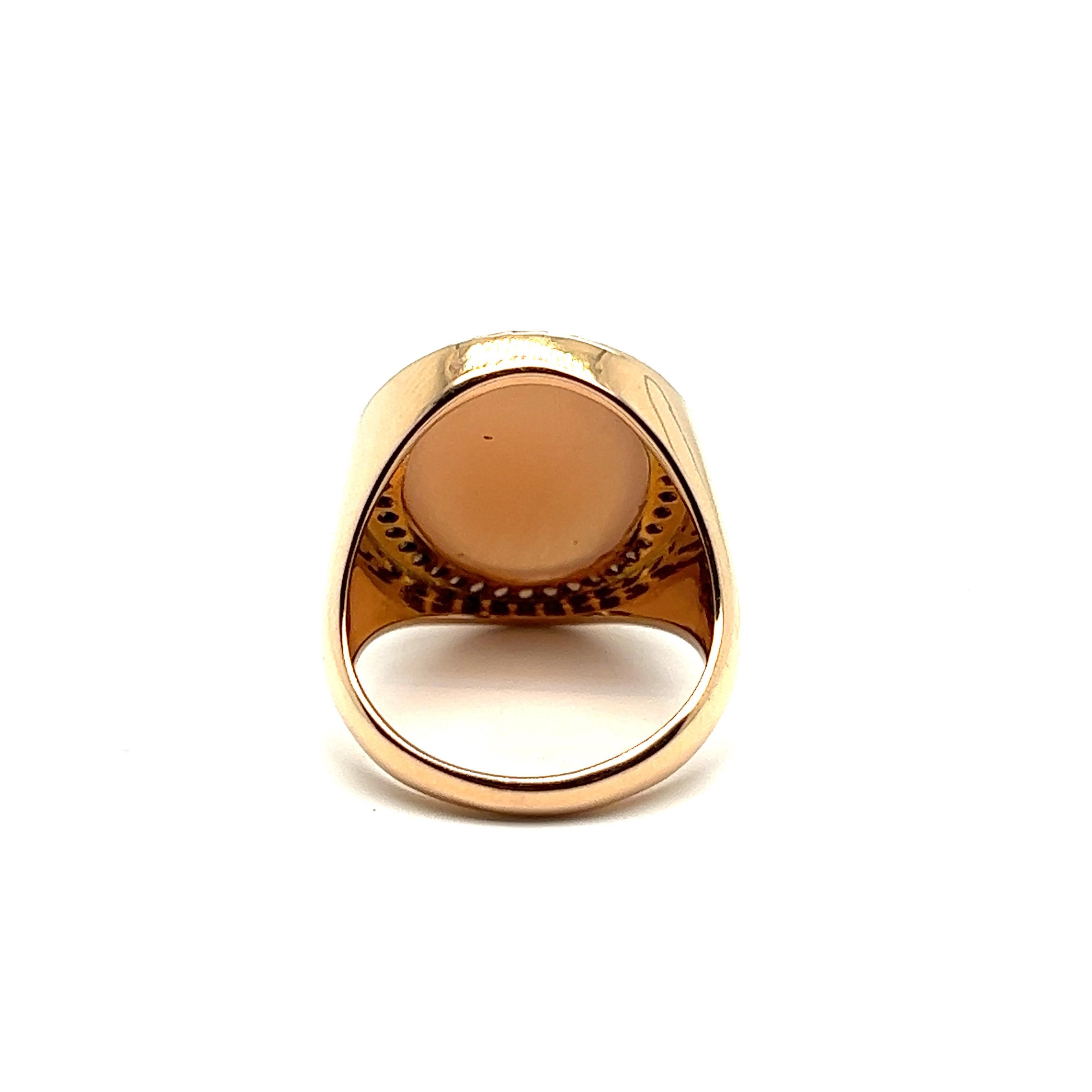Cocktail Ring Peach Moostone Brown Zircon Rose Gold 18 Karat In New Condition For Sale In Vannes, FR