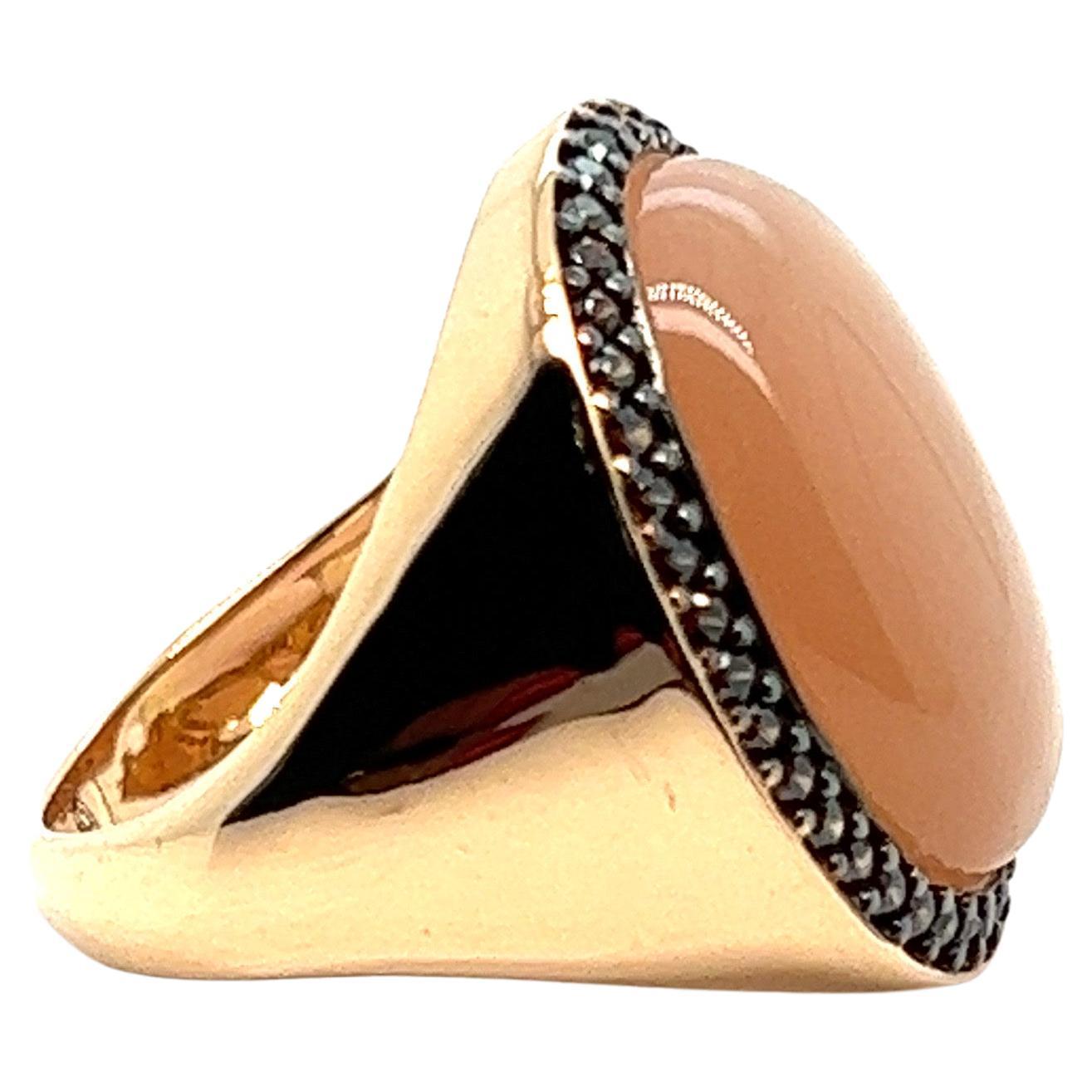 Bague Cocktail Peach Moostone Brown Zircon Rose Gold 18 Karat