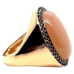 Cocktail Ring Peach Moostone Brown Zircon Rose Gold 18 Karat