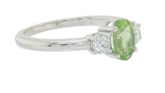 Cocktail Ring - Three-Stone Oval Peridot and Diamond Ring in White Gold