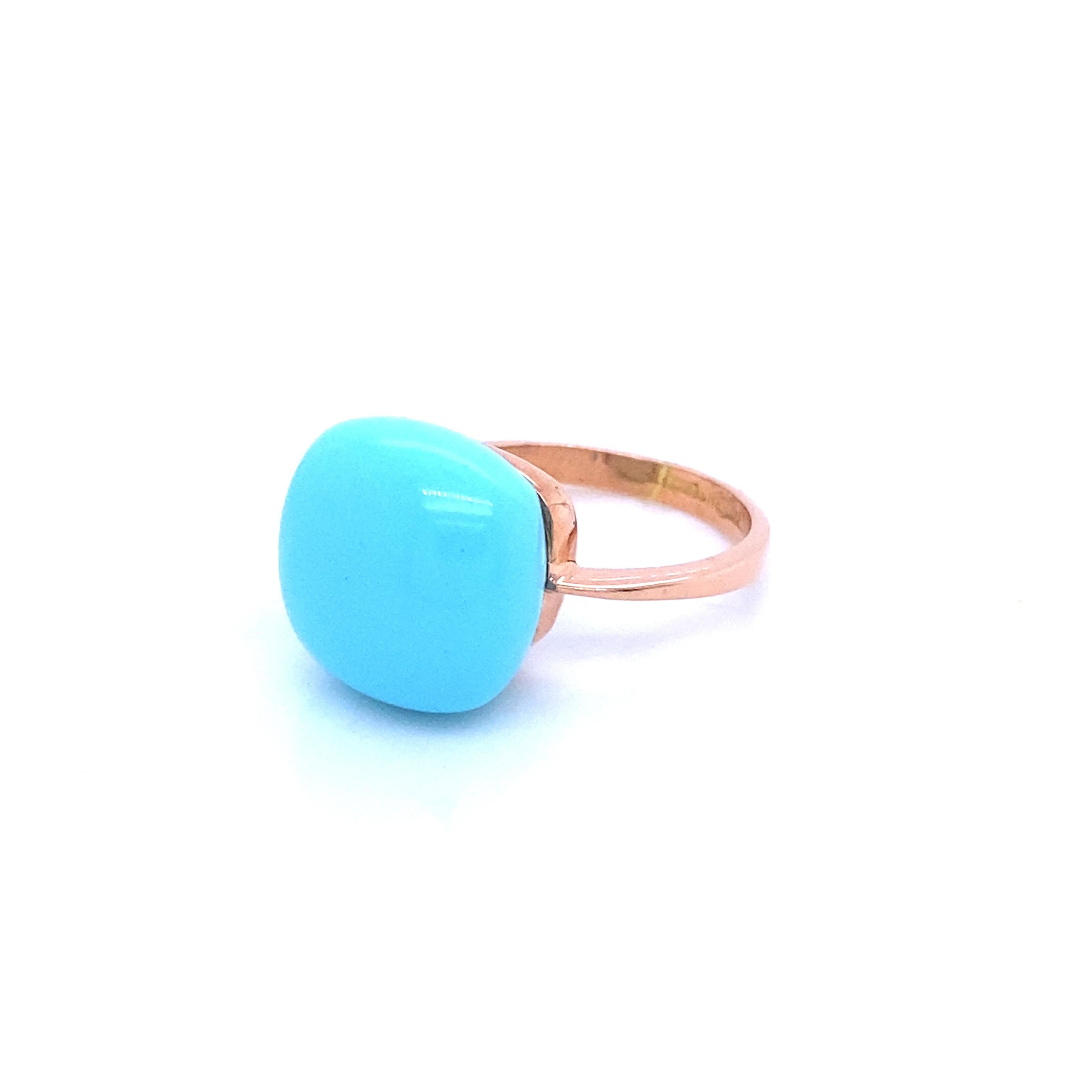 Modern Cocktail Ring Turquoise Mother-of-pearl Rose Gold 18 Karat For Sale