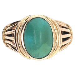 Vintage Cocktail Ring Turquoise Cabochon Yellow Gold Solid 18 Karat