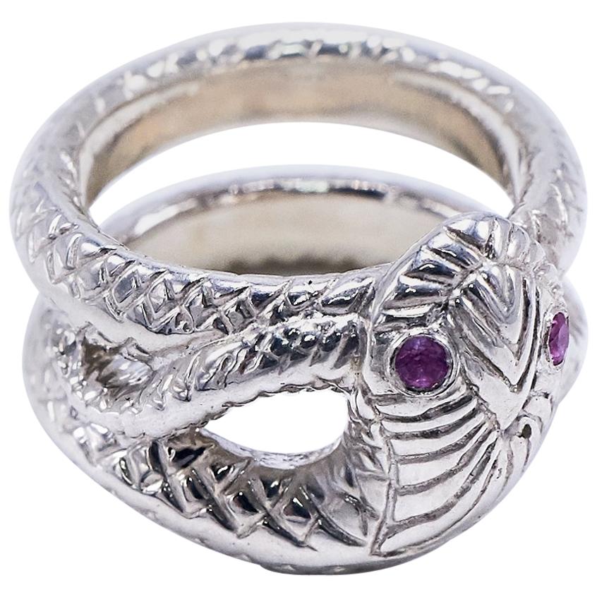 Pink Sapphire Snake Silver Ring Cocktail Ring Victorian Style J Dauphin