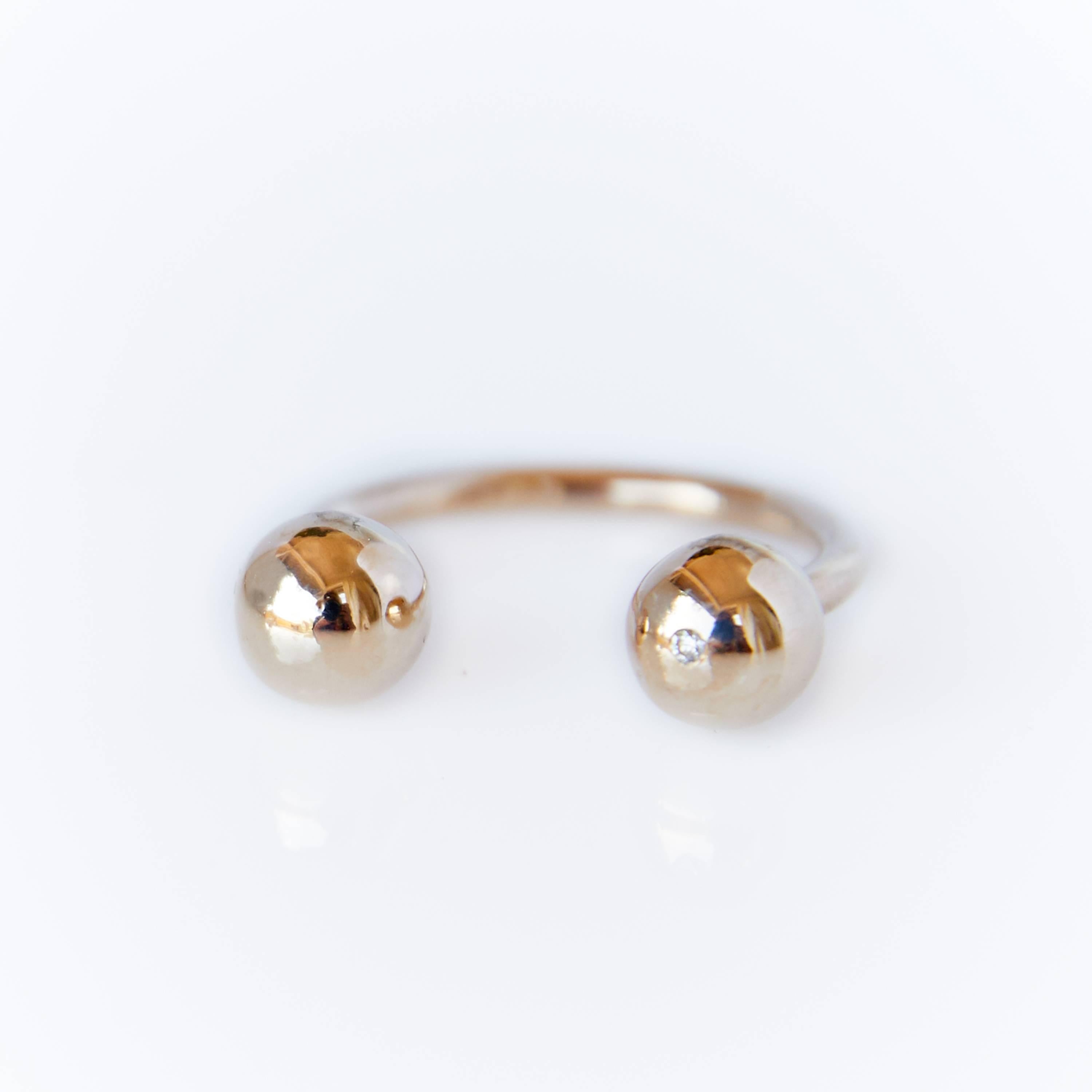Contemporary Cocktail Ring White Diamond Gold Balls Open Adjustable J Dauphin For Sale