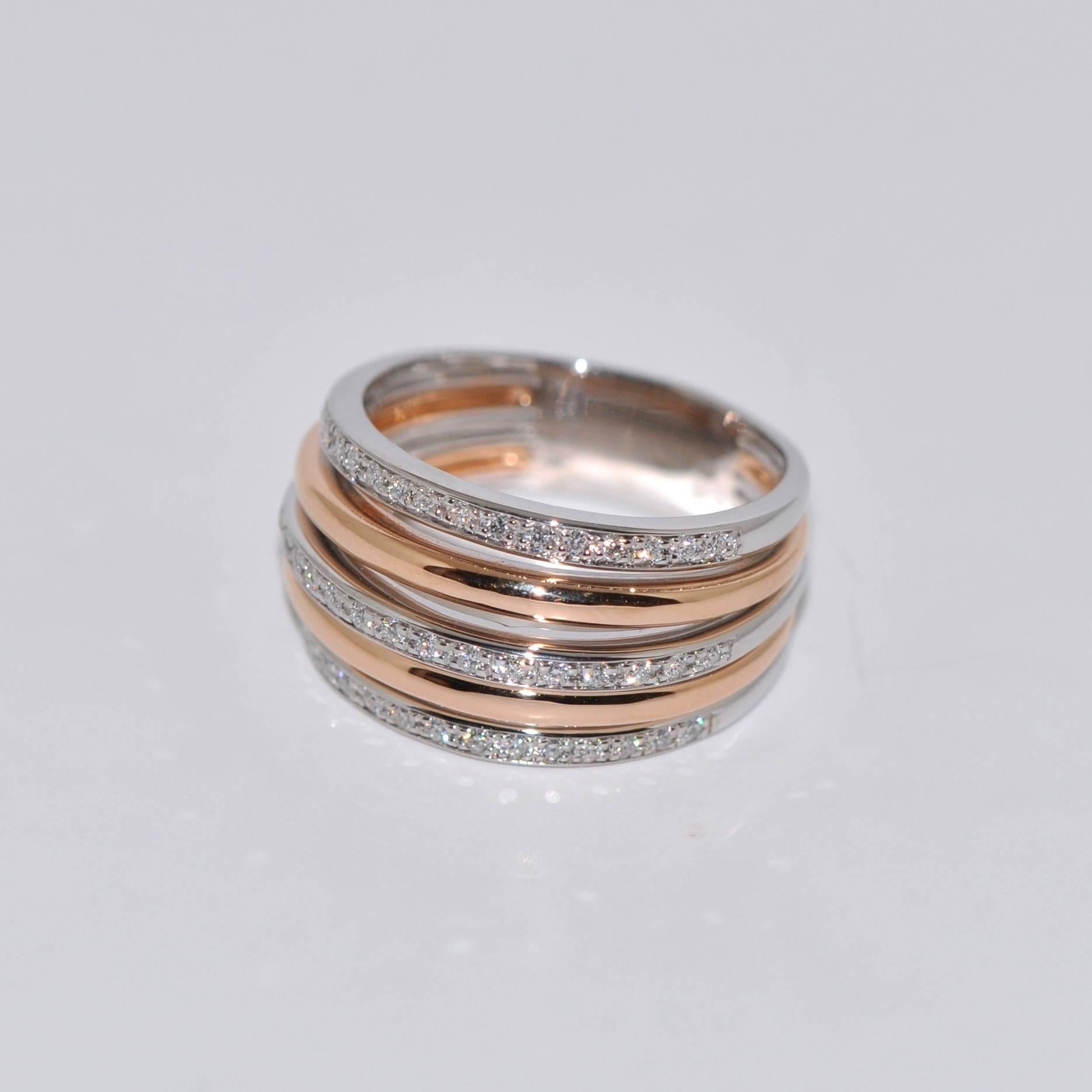 Cocktail Ring White Diamonds  Rose Gold White Gold 18 Karat In New Condition For Sale In Vannes, FR