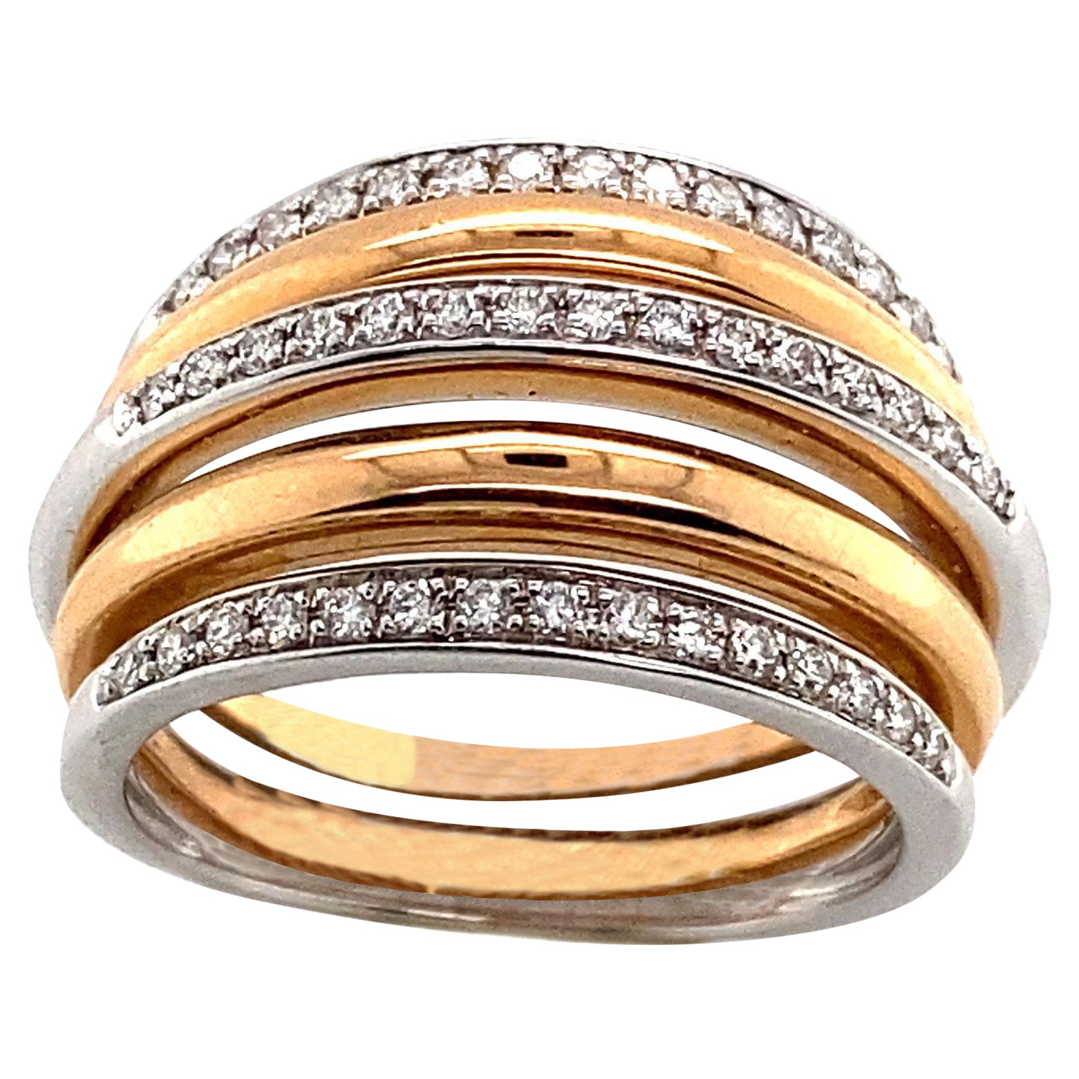 Cocktail-Ring mit weißen Diamanten  Roségold-Weißgold 18 Karat