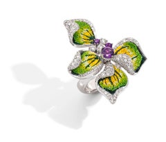 Sicis Jewels 18K White Gold MicroMosaic Ring with Diamonds & Amethyst
